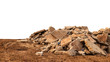 Isolated view of concrete debris piles on the ground.