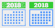 © Evgeny - Pixel and flat 2018 calendar page icons. Vector mosaic of 2018 calendar page formed of scattered square elements and spheric pixels.