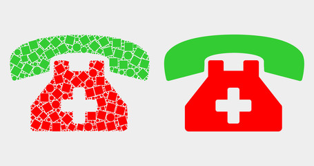 Wall Mural - Pixel and flat medical phone icons. Vector mosaic of medical phone composed of scattered dots and circle elements.