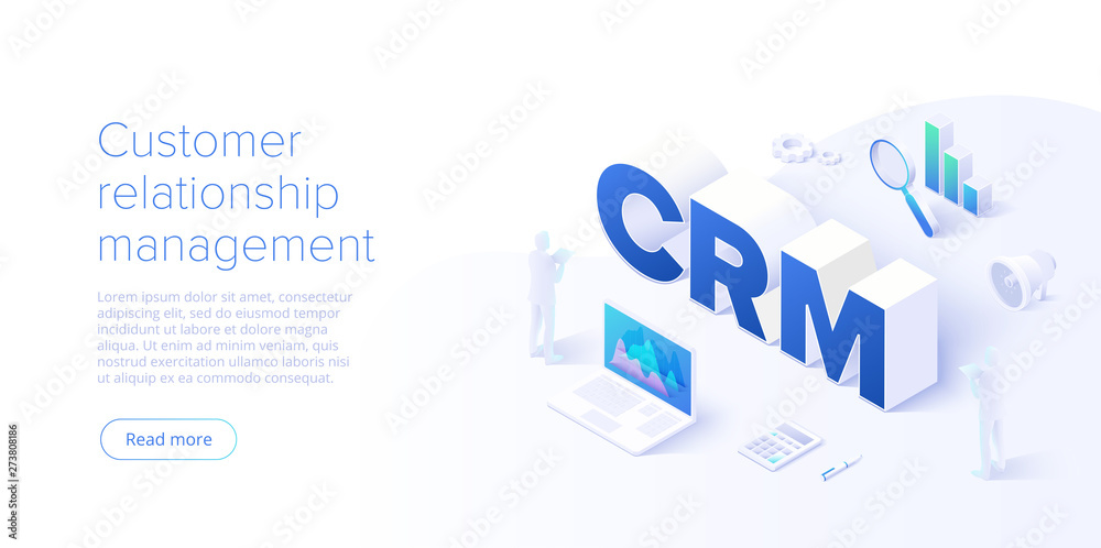 CRM isometric vector illustration. Customer relationship management ...