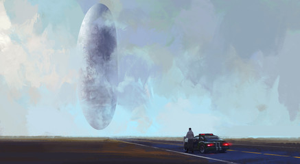 Wall Mural - alien spacecraft landing in the wilderness, digital illustration.