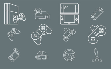 Poster - Gamepad and Game console icons set - Vector outline symbols of joysticks and cyber sport for Web or Mobile