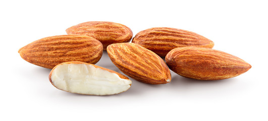 Wall Mural - Almond. Group of almonds nuts isolated on white. Full depth of field.
