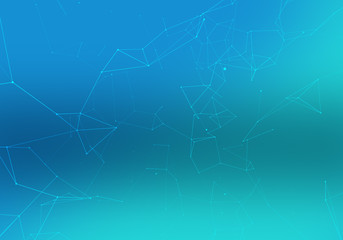 Leinwandbilder - Abstract background, structure of connect lines and particles. Connection and network concept. Creative technological background with digital composition, in green and blue