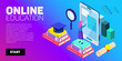 © rudut2015 - Isometric vector banner. Online education, learning, distant courses. School, college, unversity.