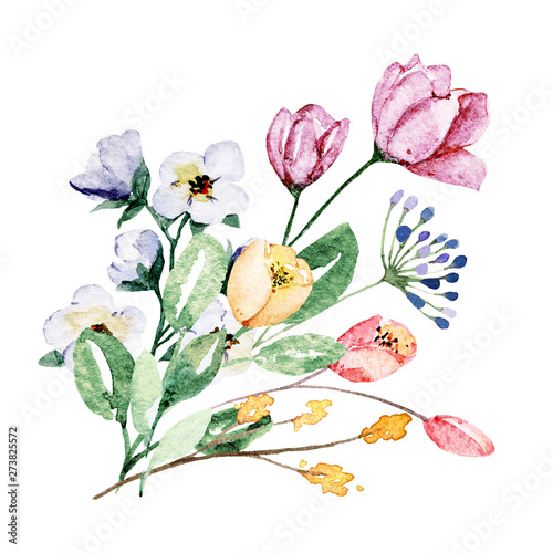 Watercolor flowers, meadow bouquet for wedding invitation, greeting card, pos...