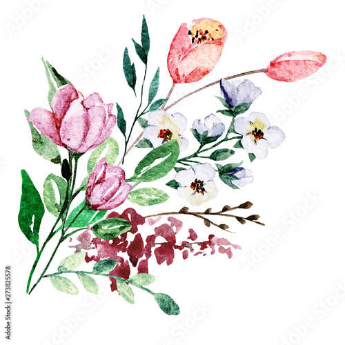 Watercolor flowers, meadow bouquet for wedding invitation, greeting card, pos...