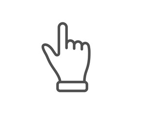 Click hand line icon. One finger palm sign. Direction gesture symbol. Quality design element. Linear style click hand icon. Editable stroke. Vector