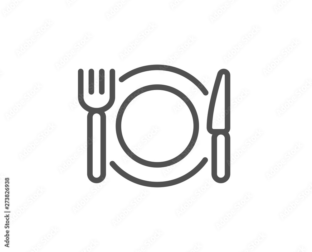 Restaurant food line icon. Dinner sign. Hotel service symbol. Quality design element. Linear style restaurant food icon. Editable stroke. Vector - obrazy, fototapety, plakaty 