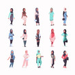 © mast3r - set arabic women in hijab different arab girls wearing headscarf traditional clothes female cartoon characters collection full length flat