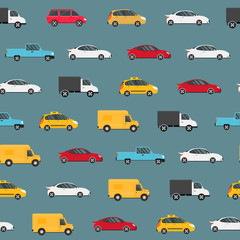 Sticker - Cartoon Color Modern Car Seamless Pattern Background. Vector