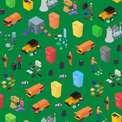 Poster - Garbage Recycling Signs 3d Seamless Pattern Background Isometric View. Vector