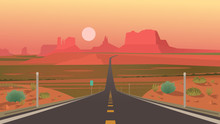 Forrest Gump Point, Monument Valley, Arizona. Highway In Monument Valley, Navajo Tribal Park. Vector Illustration