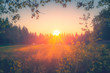canvas print picture - Summer night sunset view from Sotkamo, Finland.