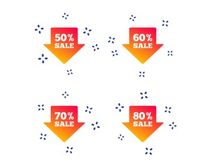 Poster - sale arrow tag icons. discount special offer symbols. 50%, 60%, 70% and 80% percent sale signs. rand
