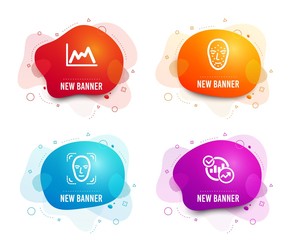 Poster - Liquid badges. Set of Face biometrics, Face detection and Diagram icons. Statistics sign. Facial recognition, Detect person, Growth graph. Report charts.  Gradient face biometrics icon. Vector