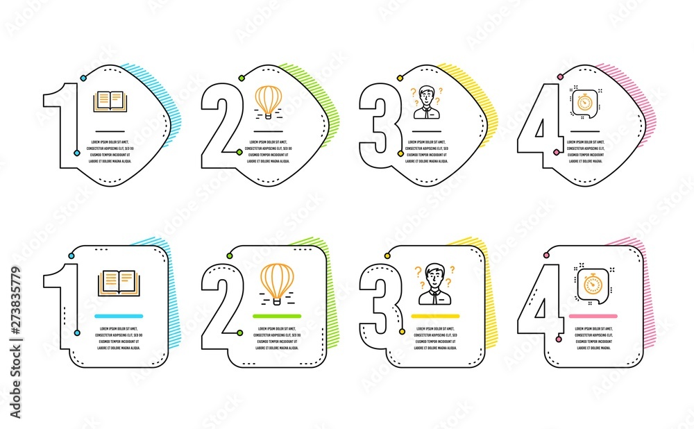 Education, Support consultant and Air balloon icons simple set. Timer ...