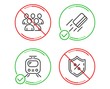© blankstock - Do or Stop. Train, Credit card and Group icons simple set. Loan percent sign. Tram, Bank payment, Developers. Protection shield. Technology set. Line train do icon. Prohibited ban stop. Good or bad