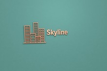 Text Skyline With Beige 3D Illustration And Green Blue Background