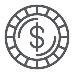Poster - Money coin line icon, finance and money, cent sign, vector graphics, a linear pattern on a white background.