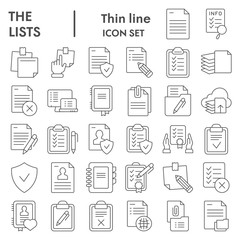 Poster - Lists thin line icon set, documents symbols collection, vector sketches, logo illustrations, paper signs linear pictograms package isolated on white background, eps 10.