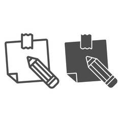 Poster - Sticky note line and glyph icon. Paper sticker vector illustration isolated on white. Notepaper and pencil outline style design, designed for web and app. Eps 10.