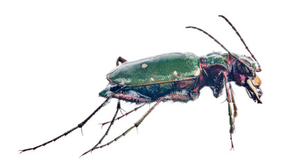 forest green tiger beetle isolated on white