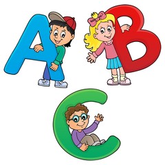 Sticker - Children with letters ABC theme 1