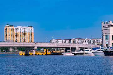 Wall Mural - Tampa Bay, Florida . April 28, 2019. S Harbour Island Blvd bridge, luxury and taxi boats.