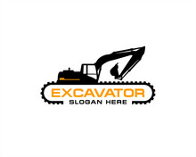 Excavator Logo Template Vector. Heavy Equipment Logo Vector For Construction Company. Creative Excavator Illustration For Logo Template.
