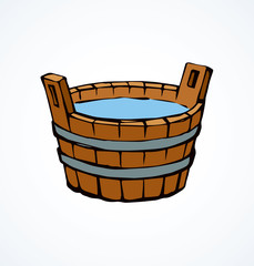 Poster - Wooden bowl. Vector drawing