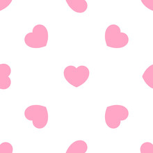 Cute Pink Hearts Romantic Seamless Patttern. Texture For Wallpapers, Fabric, Wrap, Web Page Backgrounds, Vector Illustration