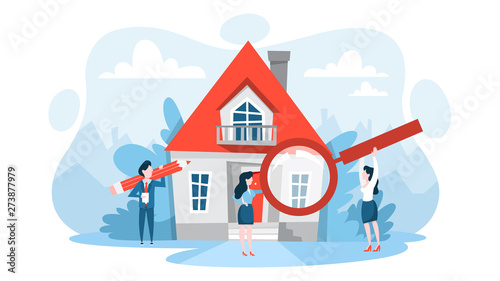 Fotomural Search property with magnifying glass. Idea of real estate