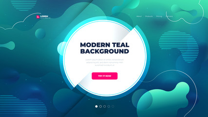 Wall Mural - Teal Liquid color background design for Landing page site with circle. Fluid gradient shapes composition. Futuristic design posters. Eps10 vector.