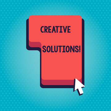 Word writing text Creative Solutions. Business photo showcasing mental process of creating unique solutions to problem Direction to Press or Click the Red Keyboard Command Key with Arrow Cursor