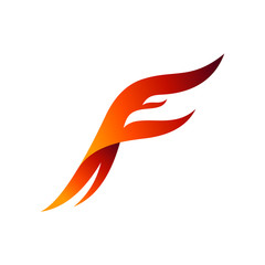 initial letter F logo design with eagle head and wing shape in red color