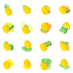 Poster - Crypto money icons set. Isometric set of 16 crypto money vector icons for web isolated on white background