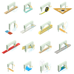 Poster - Bridge repair icons set. Isometric set of 16 bridge repair vector icons for web isolated on white background