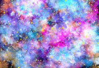 Wall Mural - Star field in galaxy space with nebula, abstract watercolor digital art painting for texture background