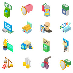 Poster - Money patronage icons set. Isometric set of 16 money patronage vector icons for web isolated on white background