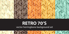 Herringbone Pattern Set Retro 70's. Vector Seamless Parquet Backgrounds