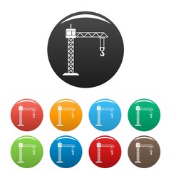 Poster - Construction crane icons set 9 color vector isolated on white for any design