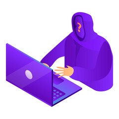 Poster - Hacker laptop icon. Isometric of hacker laptop vector icon for web design isolated on white background