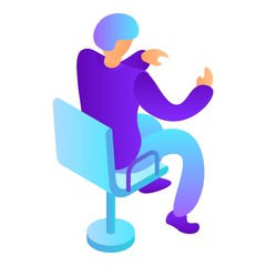 Poster - Man at desktop chair icon. Isometric of man at desktop chair vector icon for web design isolated on white background