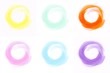 colored circles drawn by hand: yellow, green, orange, yellow, blue, lilac