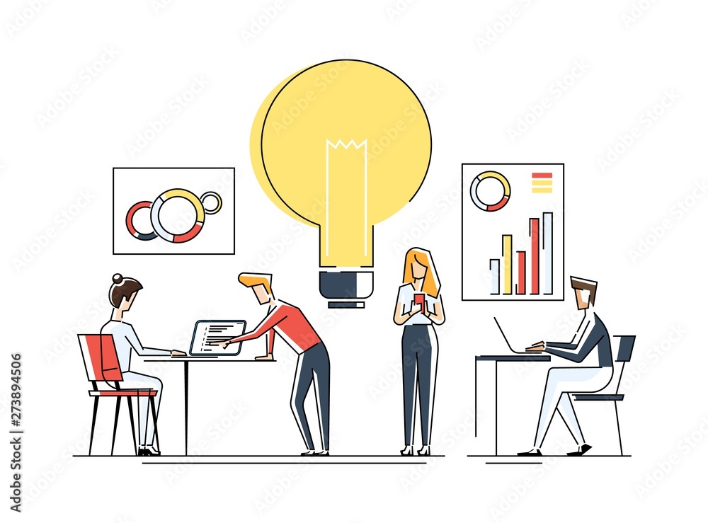 New idea or startup concept, vector illustration. Bulb glowing rocket ...