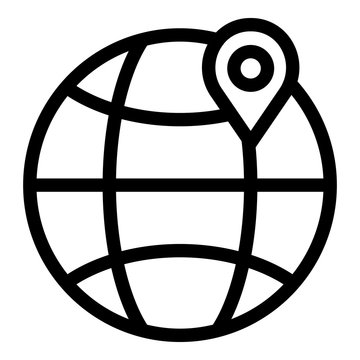 Global location pin icon. Outline global location pin vector icon for web design isolated on white background