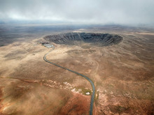High Angle Aerial Of Meteor Crater, Arizona.