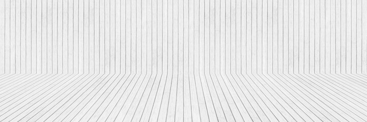 Poster - horizontal white wooden wall and floor for pattern and design