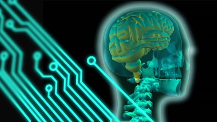 Poster - digital circuit and a brain inside the skull